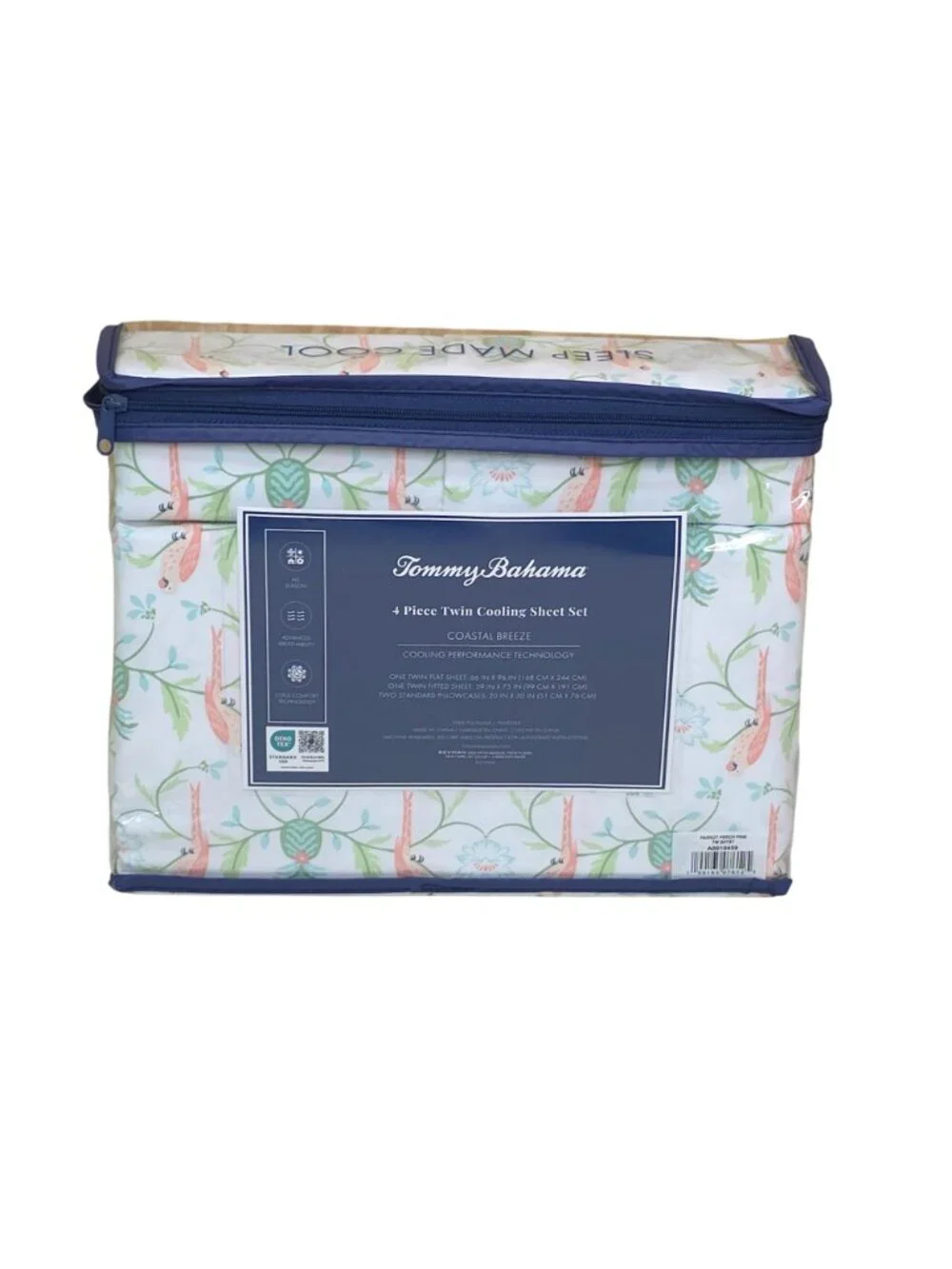 Tommy Bahama 4-Piece Twin Cooling Sheet Set 2 Pillowcases Parrot Perch Pink